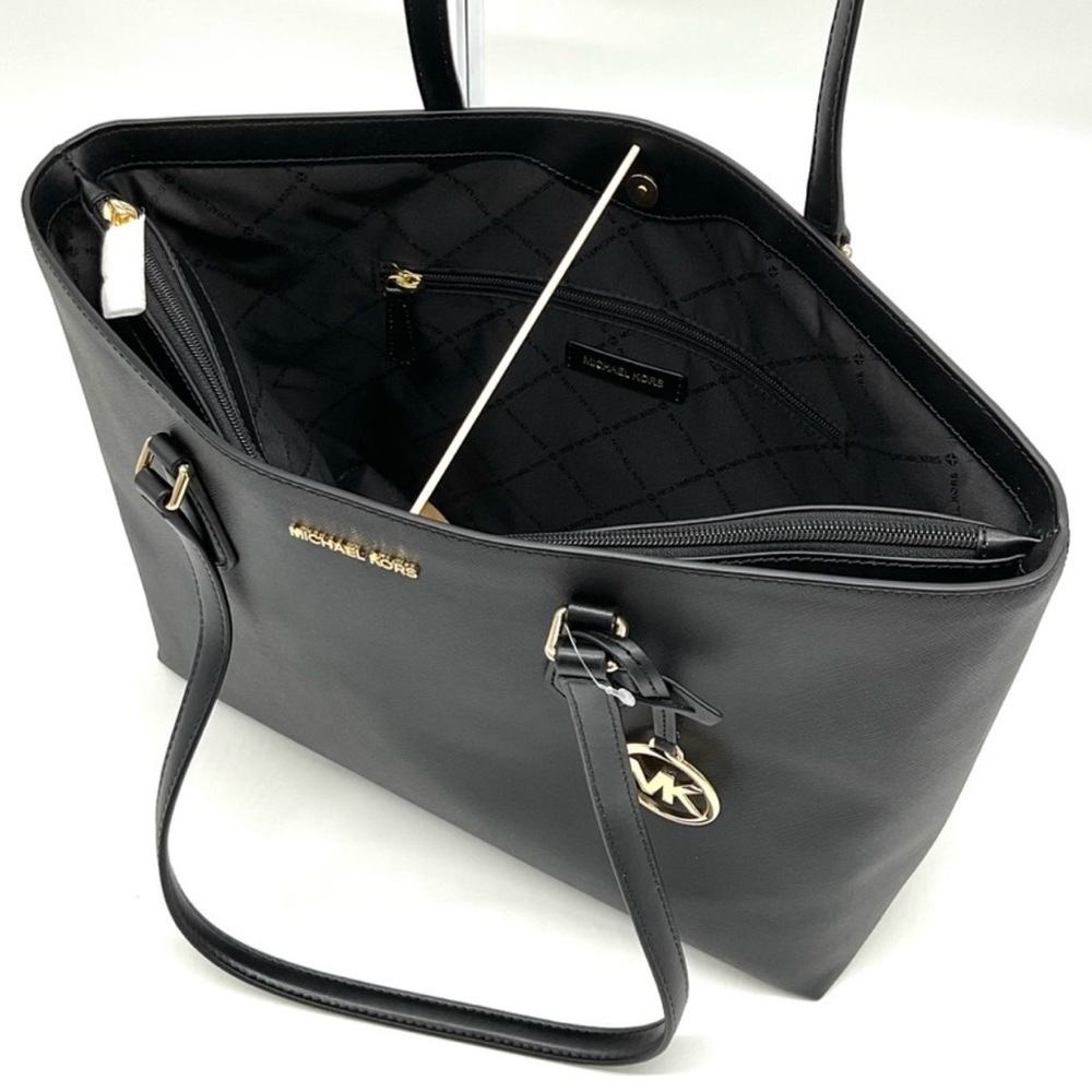 Michael Kors Bag Large Sheila Mf Tote Bag & Large Trifold Wallet Black/Gold - Picture 7 of 14
